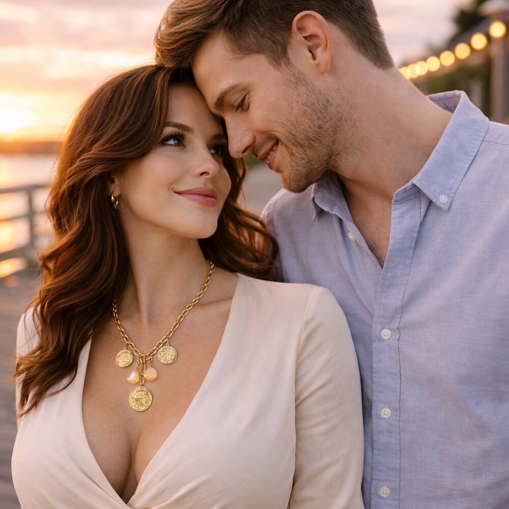 Roman coin trio on paperclip chain with crystal briolette